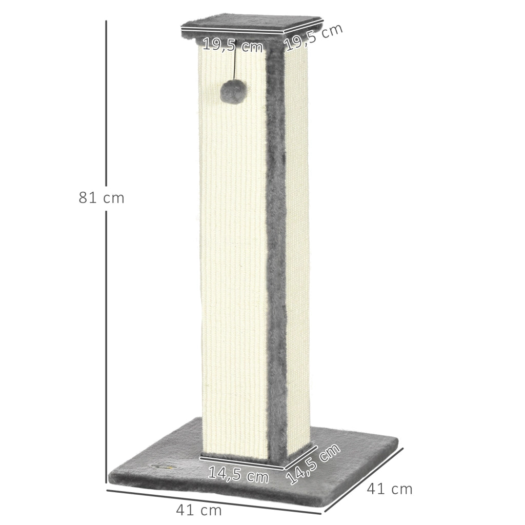 Tiragraffi per Gatti con Palo in Sisal ¨C Xylo ¨C Base Stabile 41x41x81cm Grigio Crema