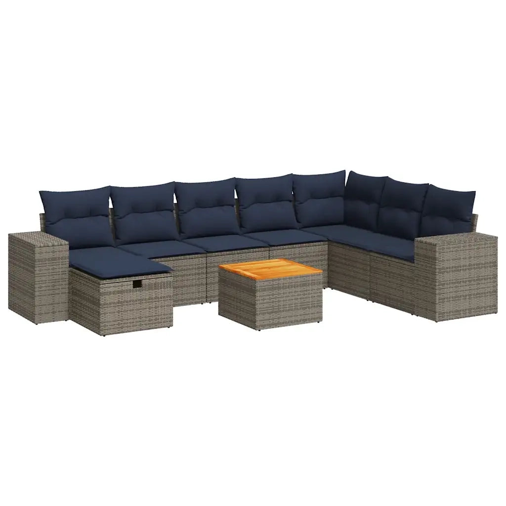 Set Divano da Giardino 9 pz con Cuscini Grigio in Polyrattan 3325890