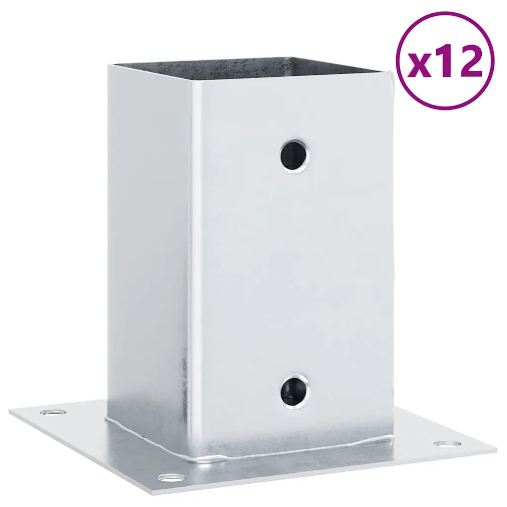 Basi per Pali Quadrate 12 pz Argento 91x91 mm Acciaio Zincato 42000011