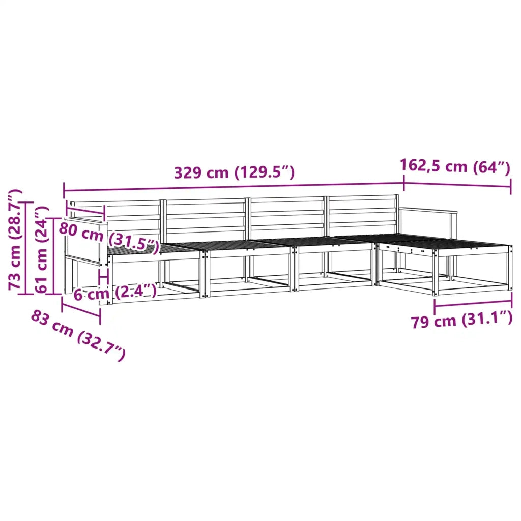 Set di divani da esterno 5 pz Naturale Legno di Acacia Massello 3382472