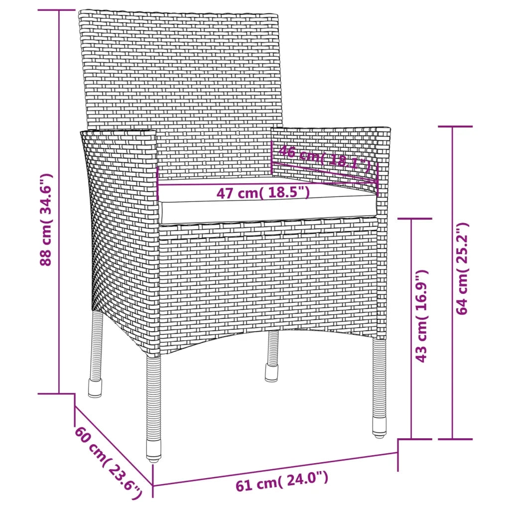 Set da Pranzo da Giardino 7 pz Nero con Cuscini in Polyrattan
