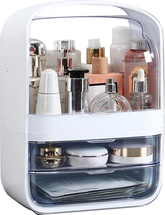 Organizzatore di makeup con 2 ripiani - Coperchio trasparente e maniglia - Cassa per cosmetici
