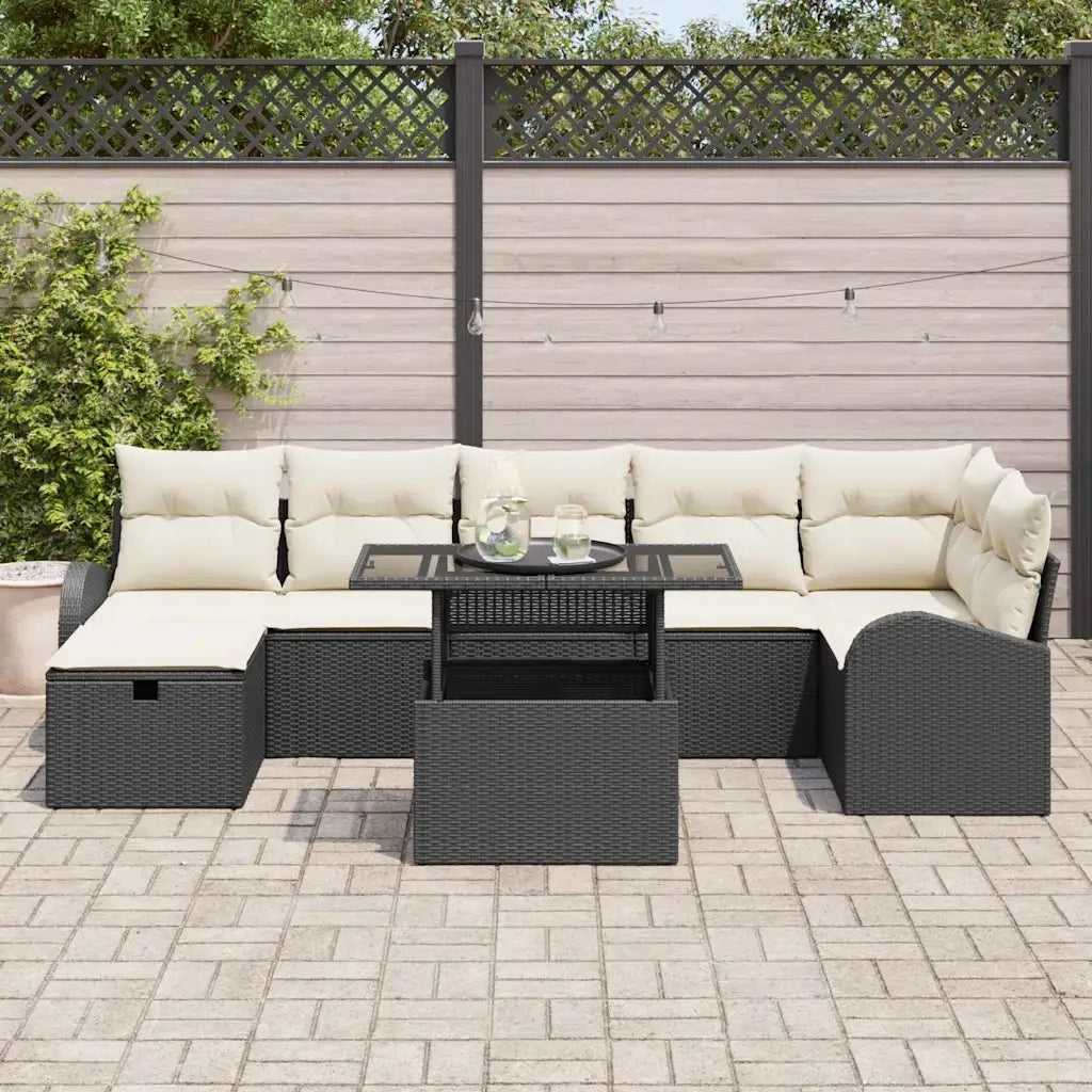 Set Divano da Giardino con cuscino 8 pcs Nero Poly Rattan 3361096