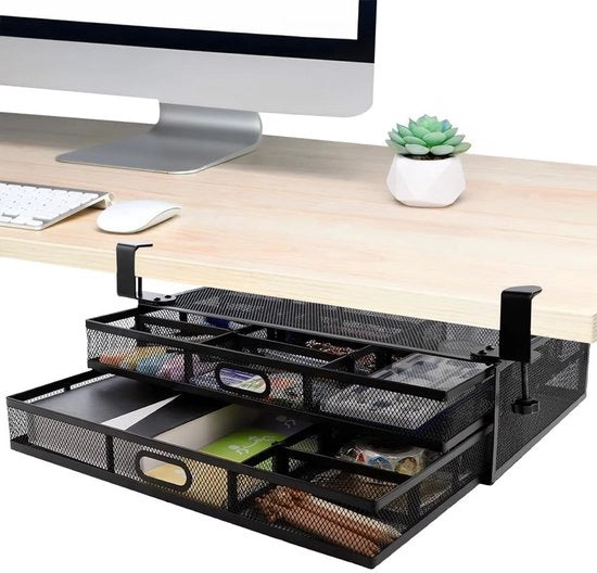 Organizzatore per scrivania con 2 ante - Dimensioni: 44 x 30 x 11 cm - Materiale: Acciaio inossidabile - Nero - Ideale per ufficio e cucina