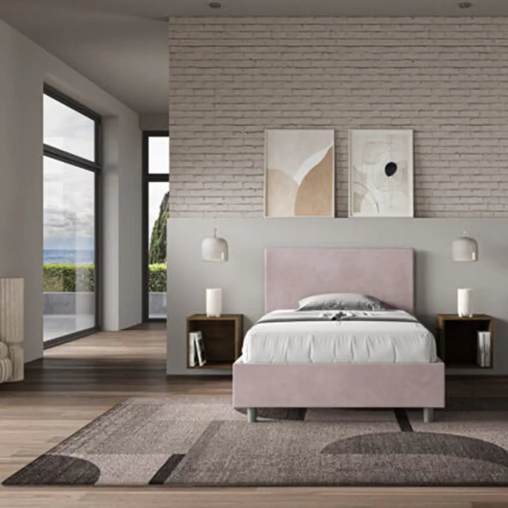 Letto una piazza e mezza contenitore imbottito 120x210 microfibra glicine Adele