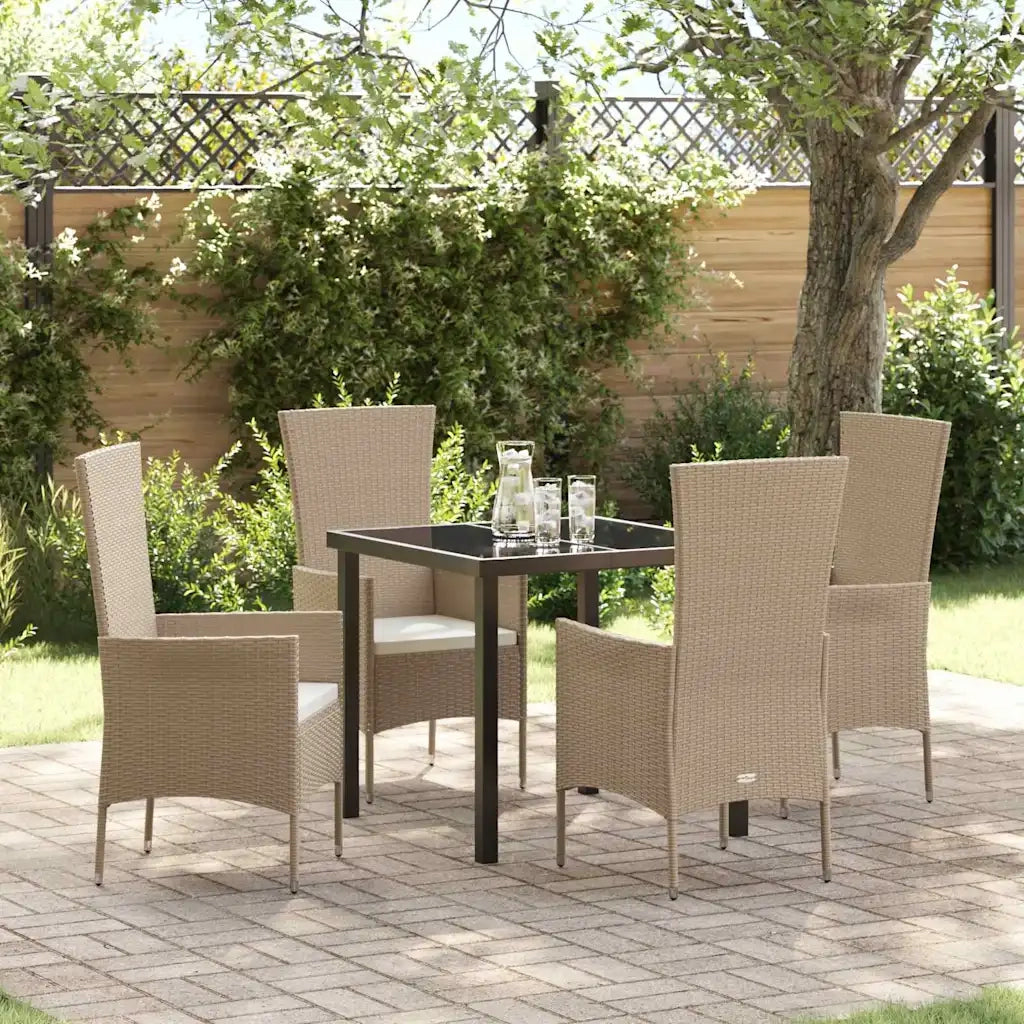 Set da Pranzo per Giardino con cuscino 5 pcs Beige polyrattan