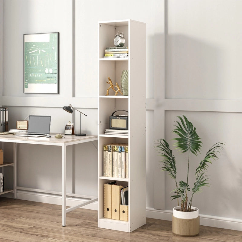 Alta libreria bianca per libri e raccoglitori, ufficio, salotto, loft, 182 cm