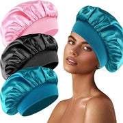 Pieghe di cotone per dormire - Protezione capelli - 3 pezzi - Nero, Blu, Rosa - Materiale di cotone
