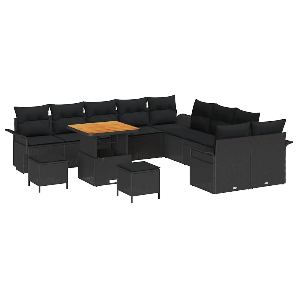 Set Divano da Giardino con cuscino 13 pcs Nero polyrattan 3362189
