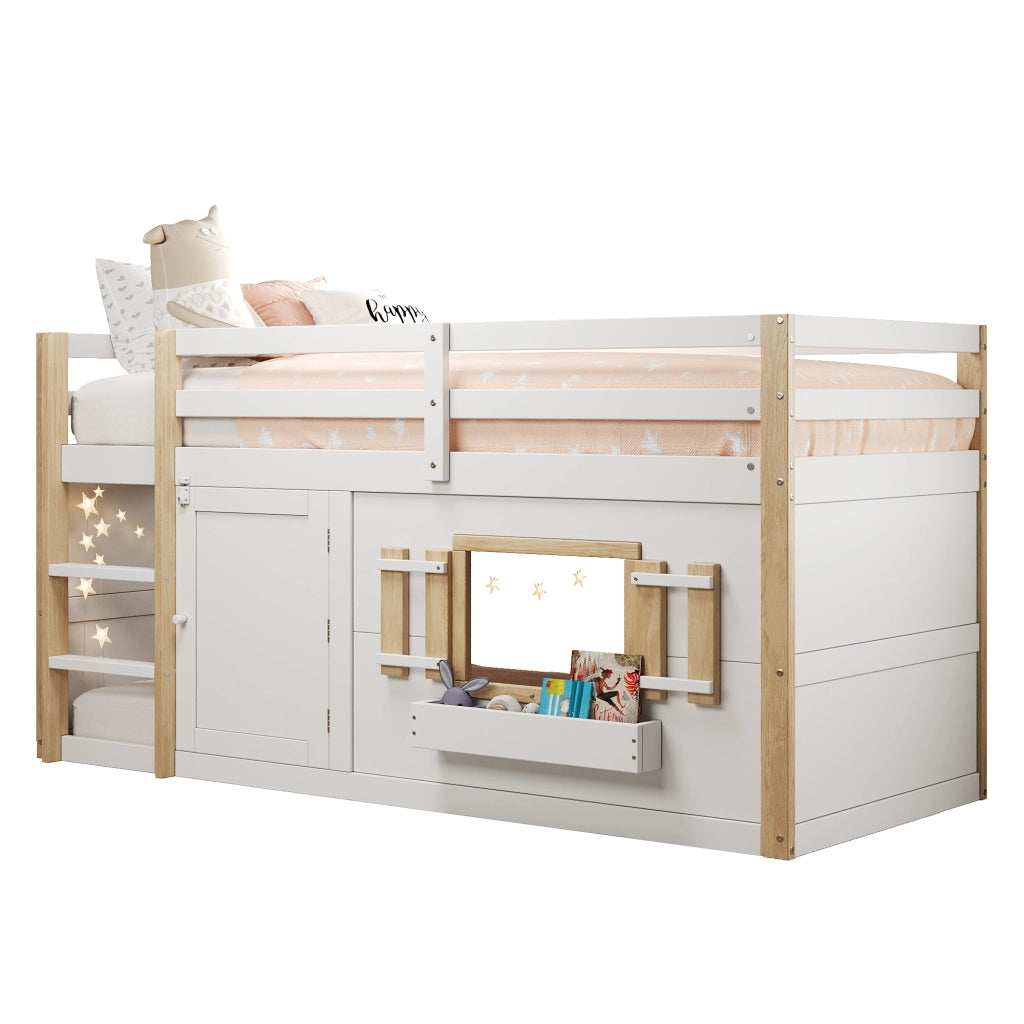 LETTO A SOPPALCO 90x200 cm in Legno massello Bianco con Scala e Area Gioco