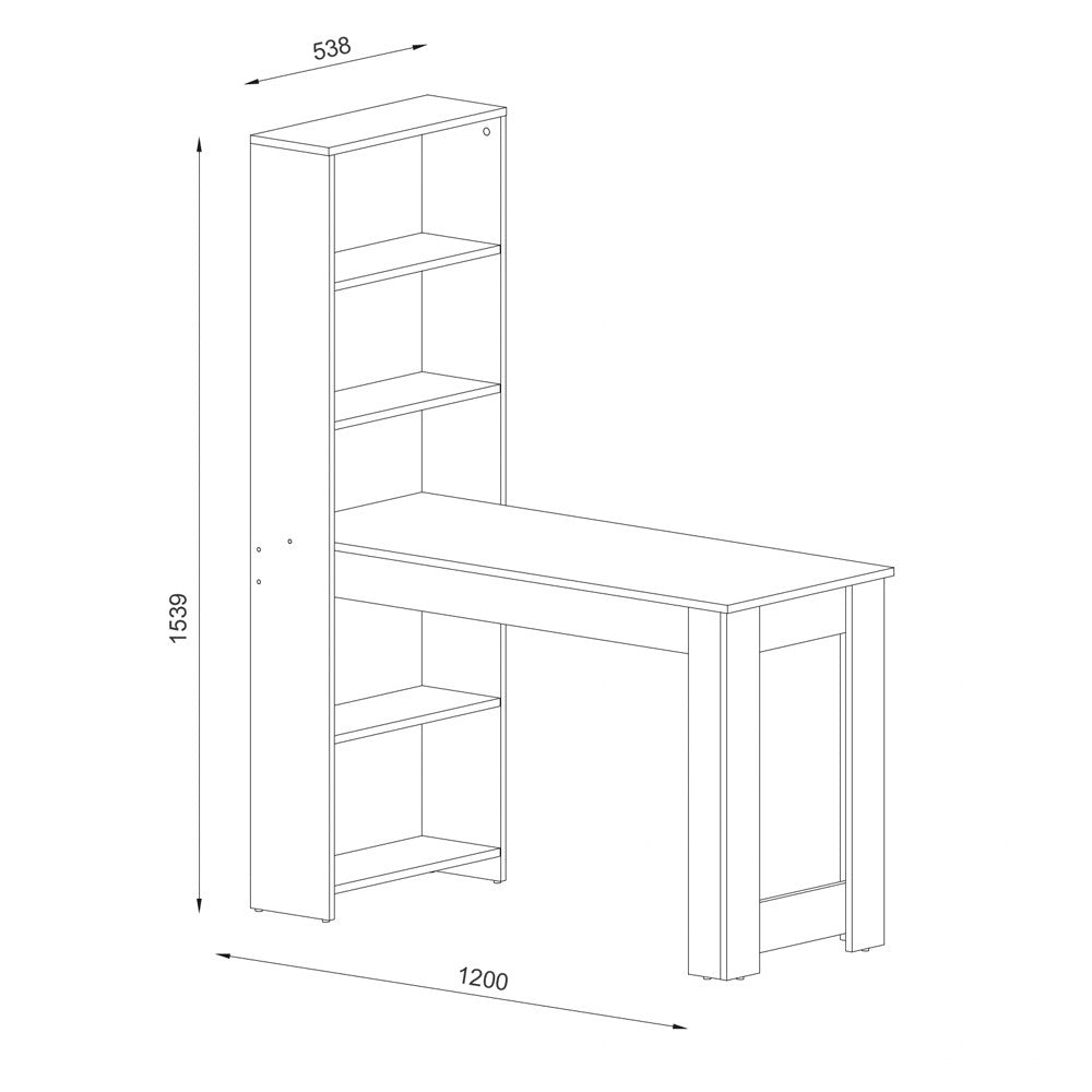 Tavolo Penisola Mojo02 con Libreria Integrata Colore Rovere
