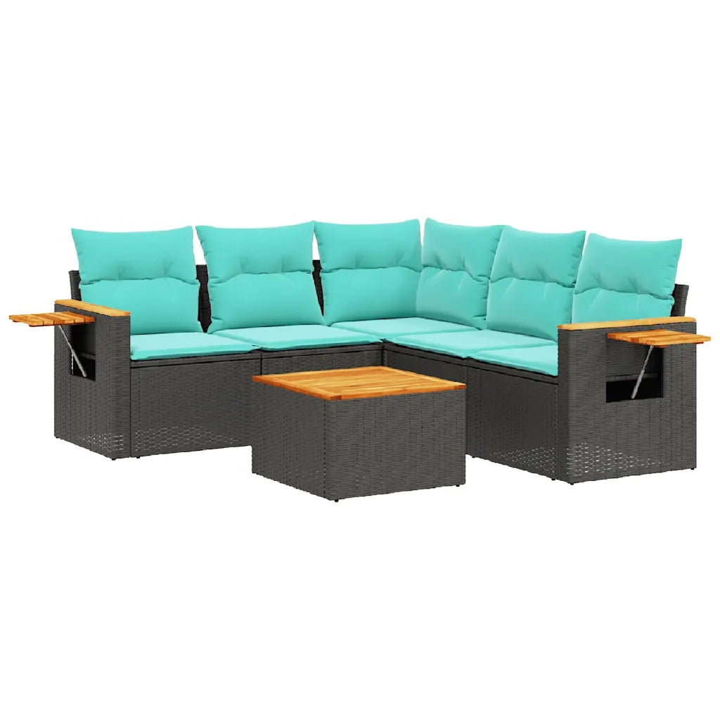 Set Divani da Giardino 6 pz con Cuscini Nero in Polyrattan 3226806
