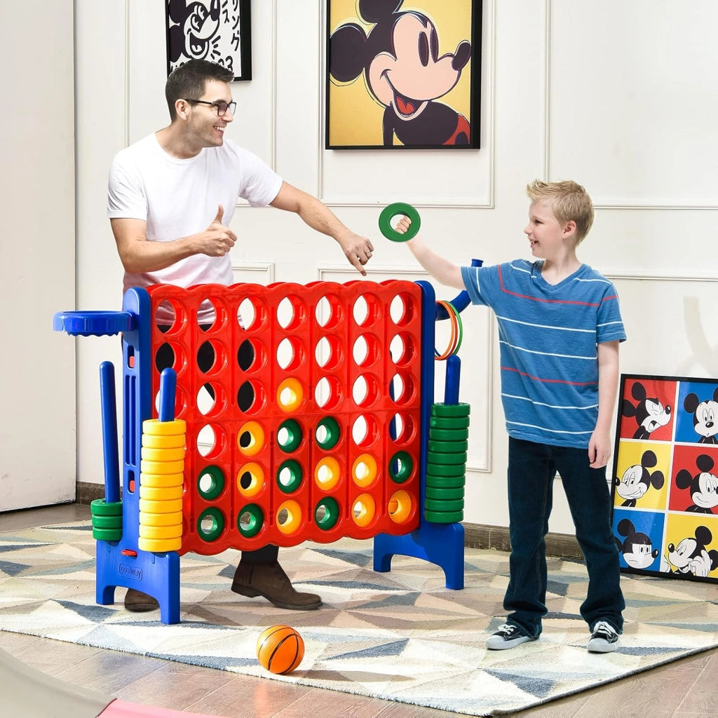 Forza 4 gigante, Set forza 4 per bambini e adulti, Con canestro e gioco di lancio, Perfetto per feste di compleanno e vacanze (Blu)