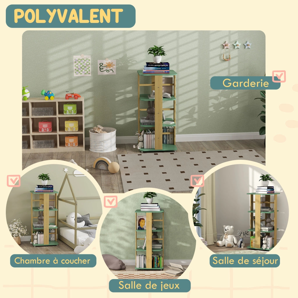 Libreria per bambini con rotelle ¨C zephmum ¨C verde 3 livelli