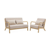 Set panca scandinava 2 posti e poltrona in legno, beige