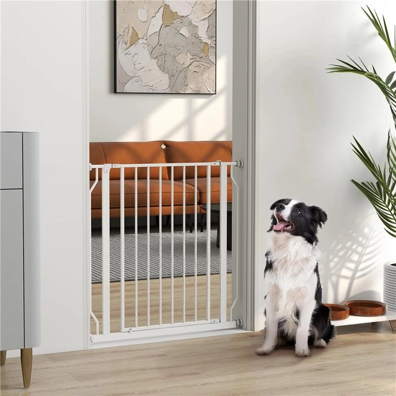 CANCELLETTO PER CANI ESTENSIBILE E REGOLABILE PER SCALE E PORTE, IN ACCIAIO E ABS, 75-85X76 CM, BIANCO