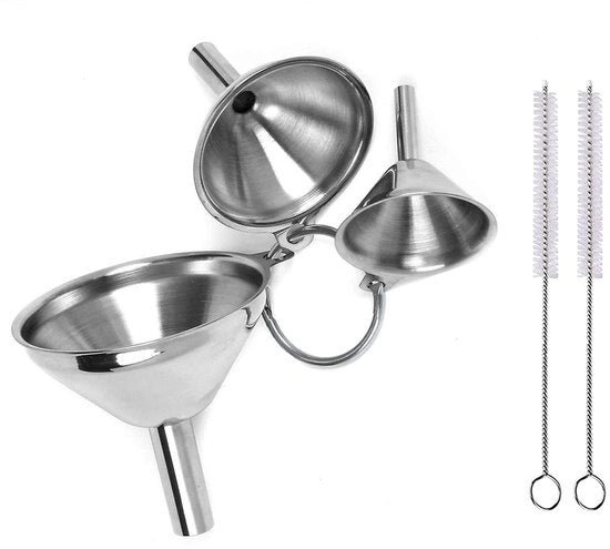 Set di Treccie in Acciaio Inossidabile - 3 pezzi - Piccola/Media/Grande - Con Manico - Inclusi 2 Set di Spazzole per Pulizia - Adatto per Liquidi e Polveri - Set di Treccie per Cucina