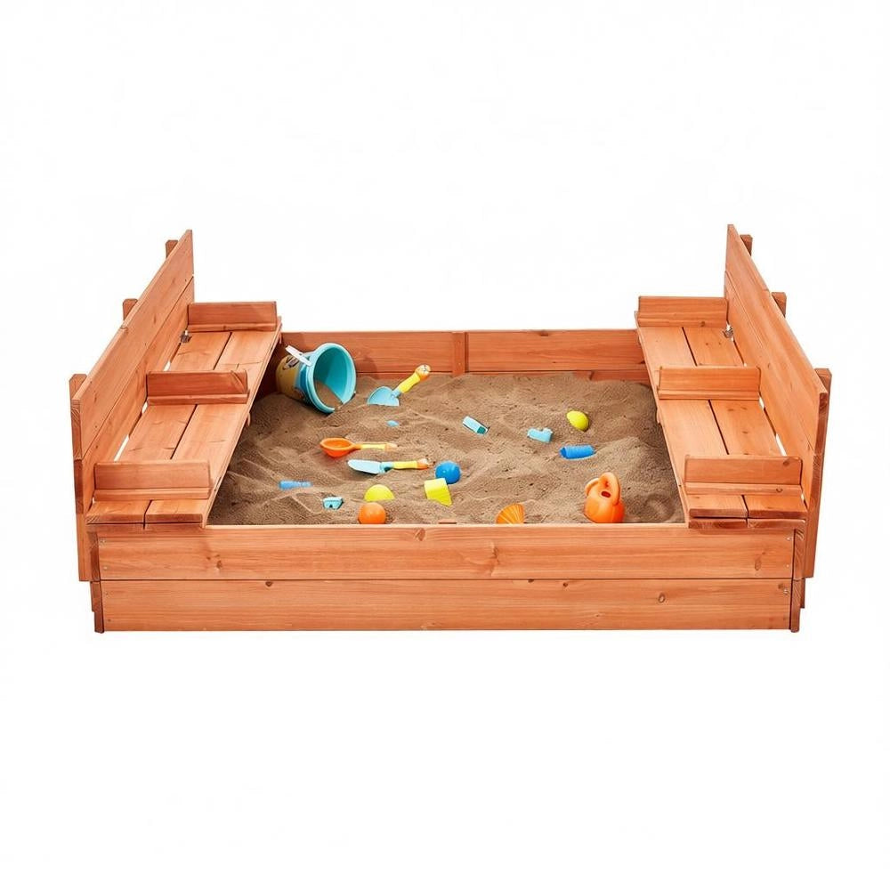 Sabbiera Legno 1330x1200x430mm Panche Pieghevoli Fondo Legno Naturale Cortile Spiaggia 3-12 Anni