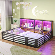 LETTO a sponde 140x200 cm Nero in Metallo e MDF con LED