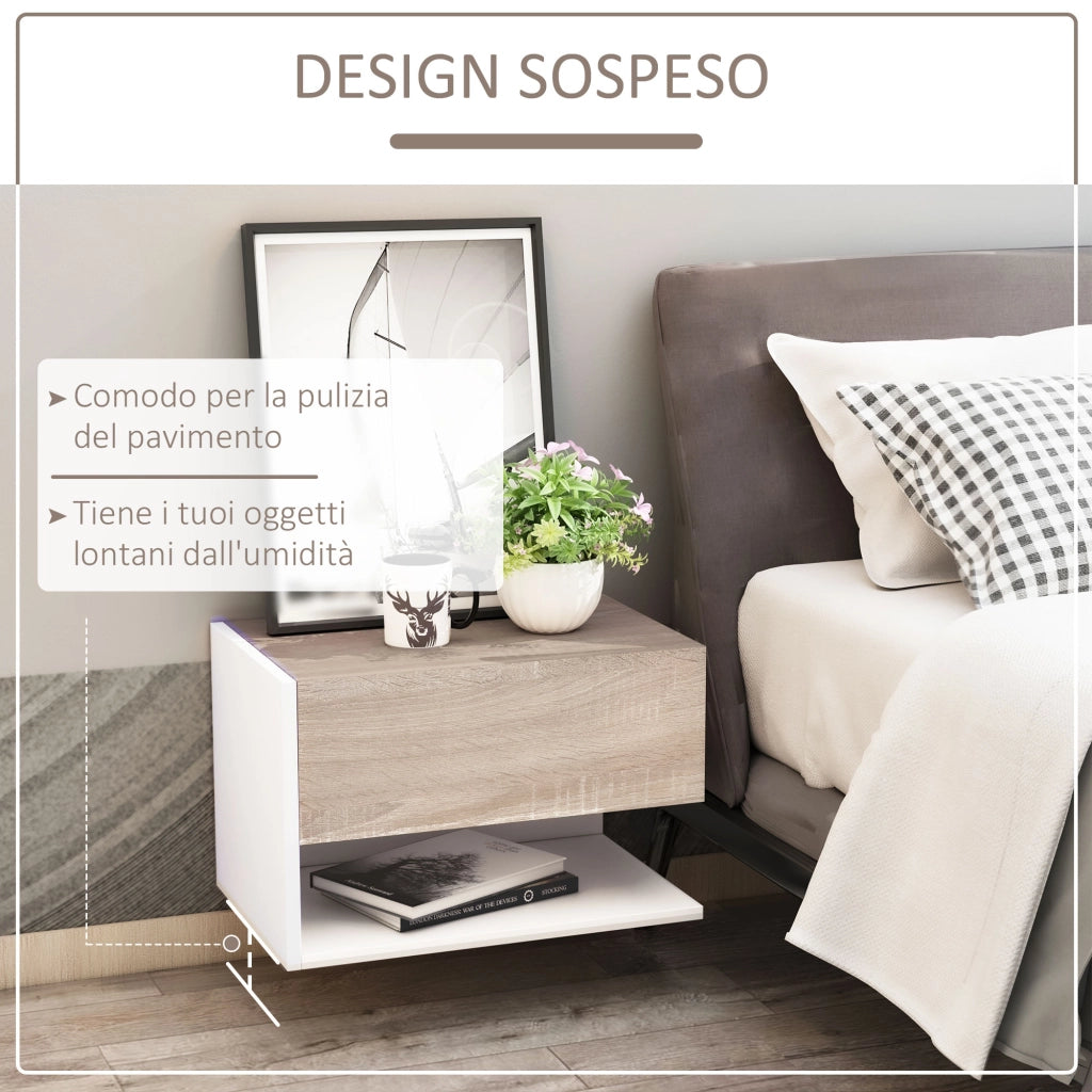 Comodino Sospeso con Cassetto ¨C Xylo ¨C Bianco Rovere Set 2 Pezzi