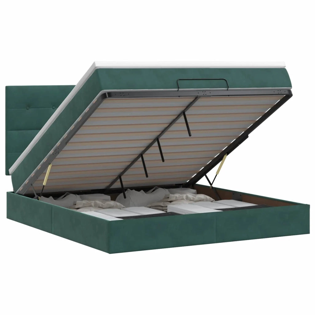 Letto ottomano con materasso Verde Scuro 140 x 190 cm Velluto 3457722
