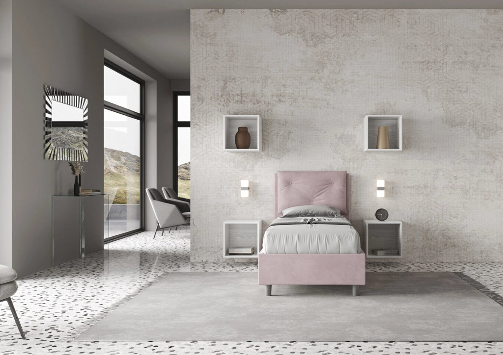 BS COM Letto singolo contenitore imbottito 80x200 microfibra glicine