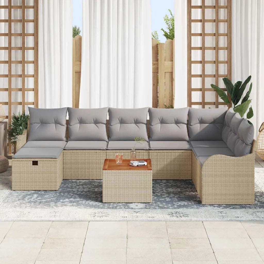 Set Divano da Giardino con cuscino 9 pcs Beige Poly Rattan 3360829