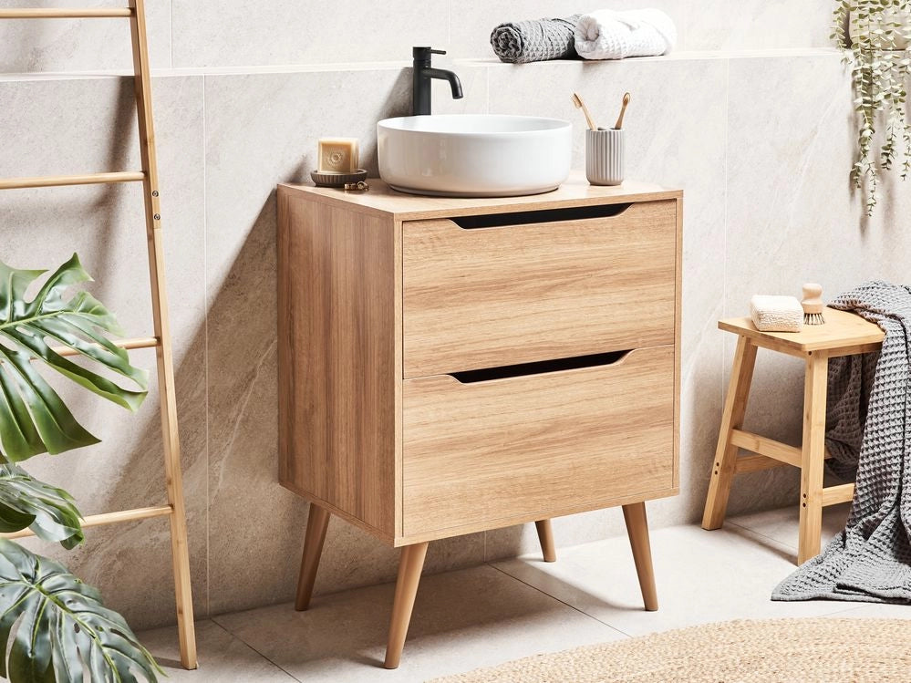 Mobiletto lavabo marrone chiaro MDP 60 x 80 cm Bagno con cassetti