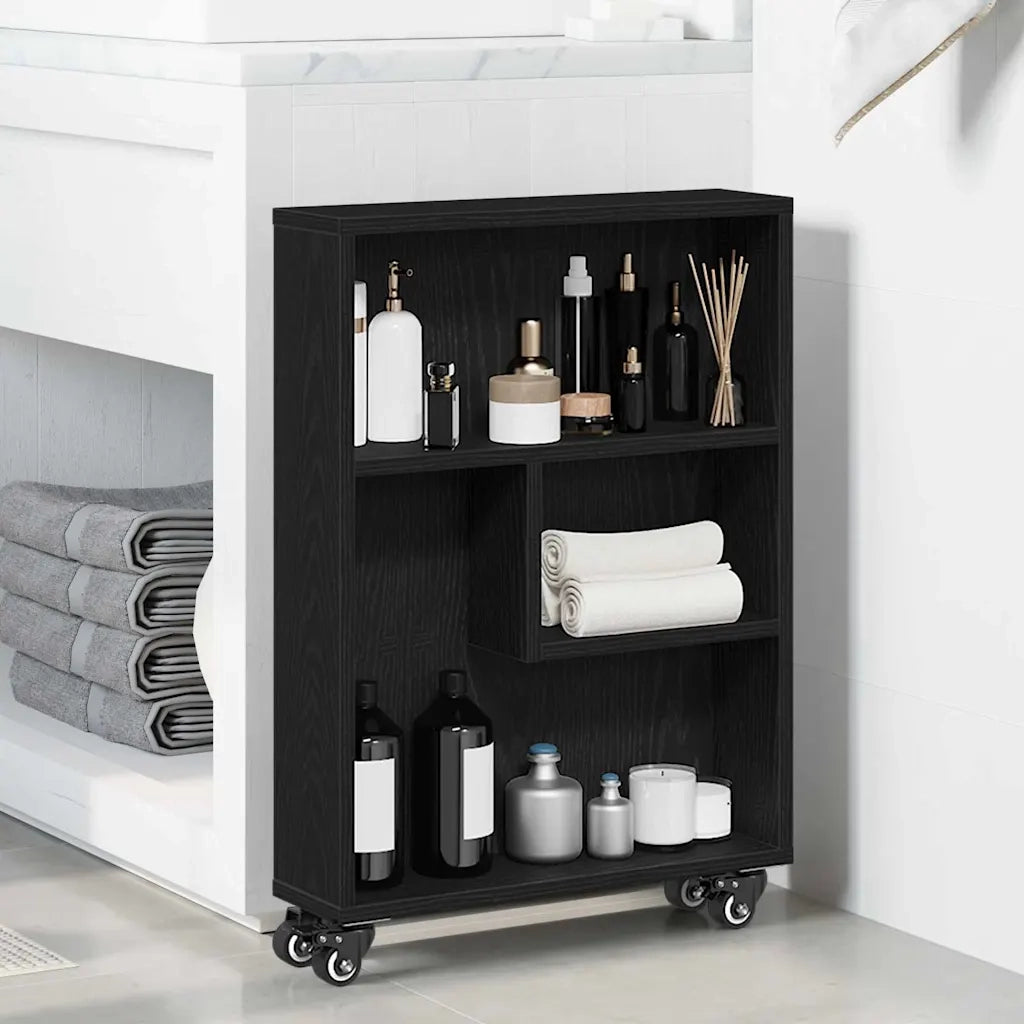 Carrello di Stoccaggio Stretto Rovere Nero 48 x 13 x 68 cm 868090