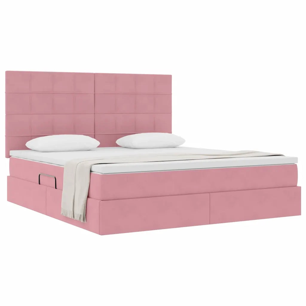 Letto con contenitore e materasso Rosa 180 x 200 cm Velluto