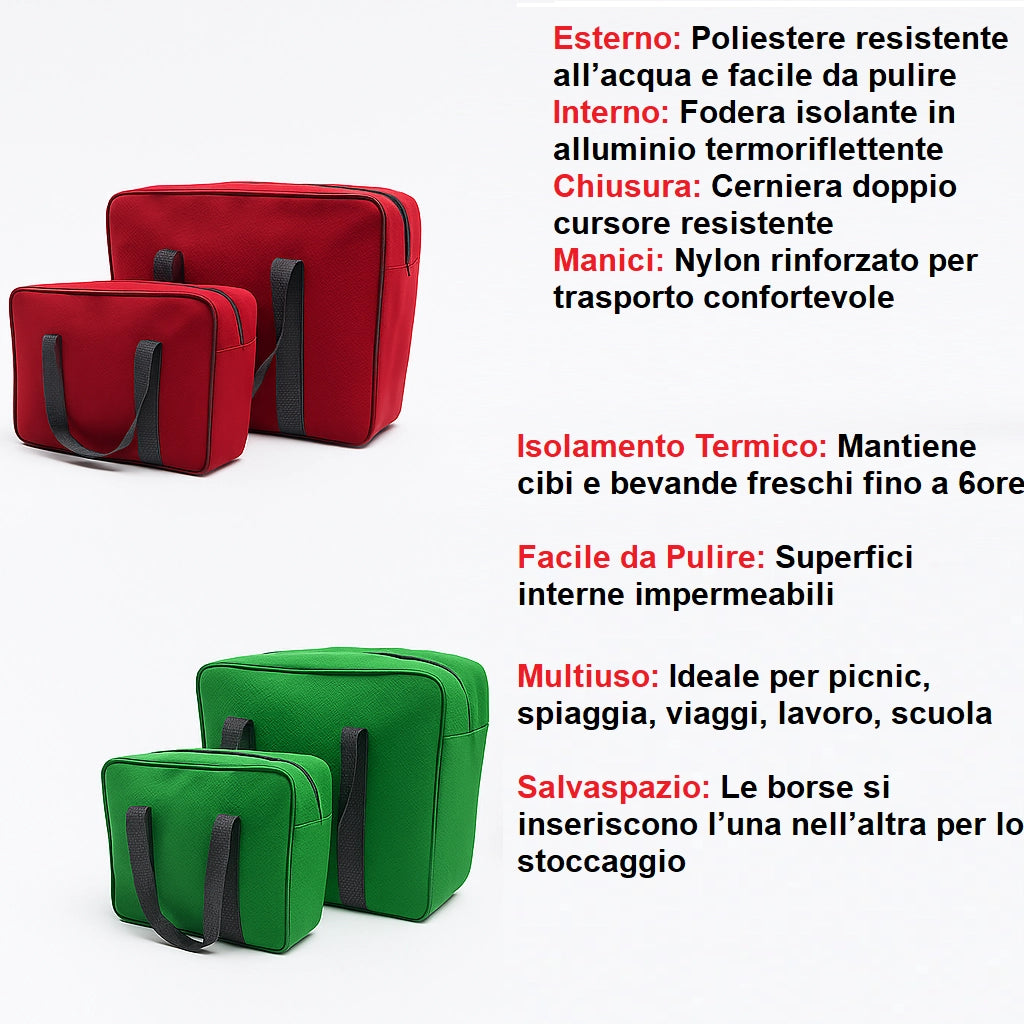 Kit 2 Borse Termiche 24LT 7LT Pratiche Salvaspazio Resistenti, Celeste