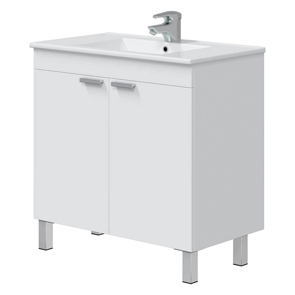 Massiola, Mobile Sottolavabo 2 Ante, 80x45x80h cm Bianco Lucido