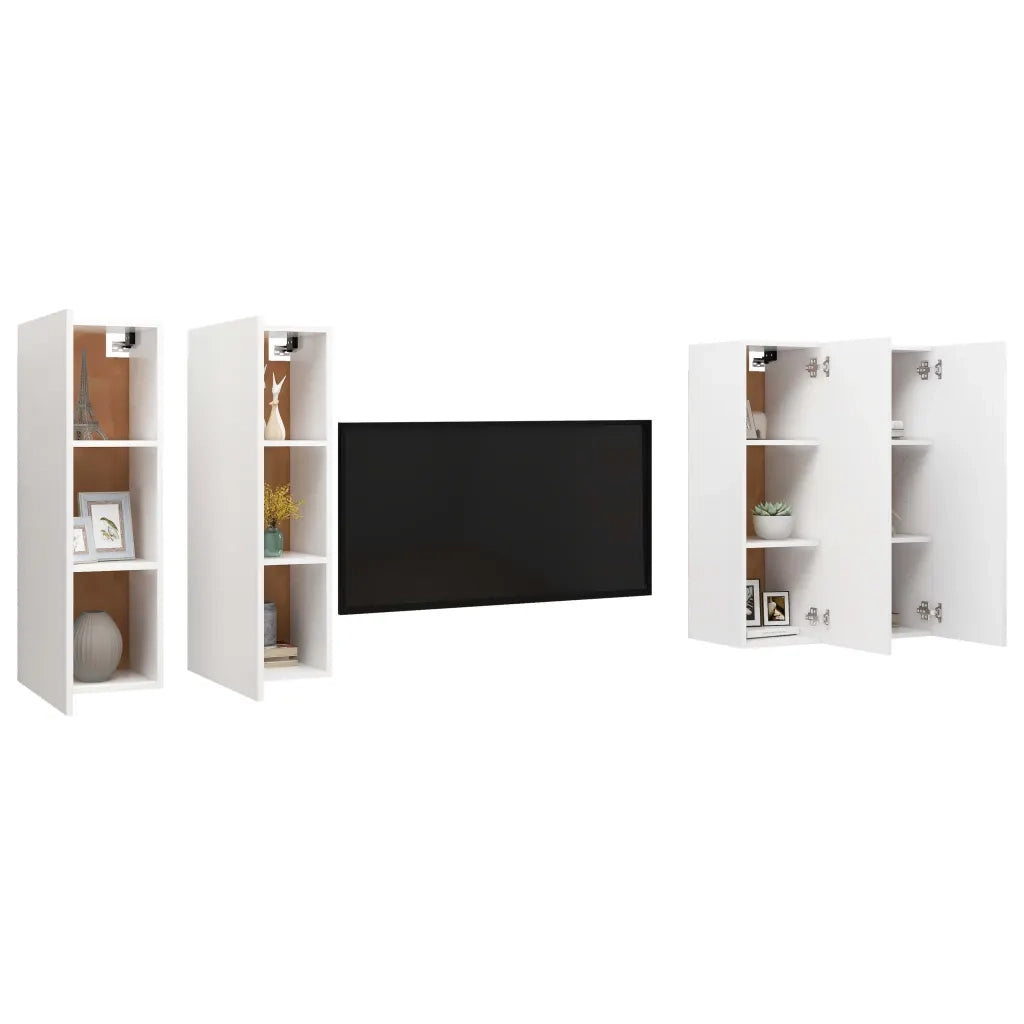 Mobili Porta TV 4 pz | Armadietto TV | Mobile Porta TV Bianchi 30,5x30x90 cm in Legno Multistrato