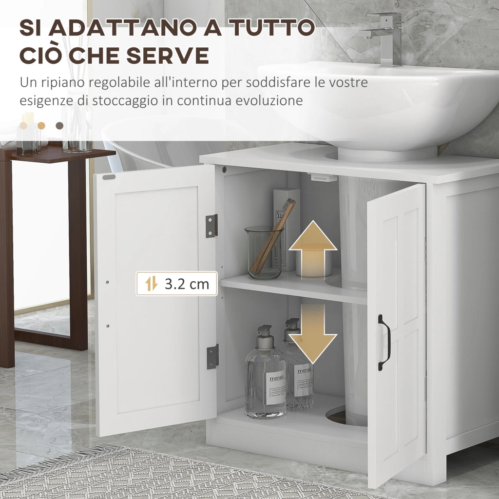 Mobile Sottolavabo con 2 Ante e Scaffale Regolabile ¨C zephmum ¨C Bianco