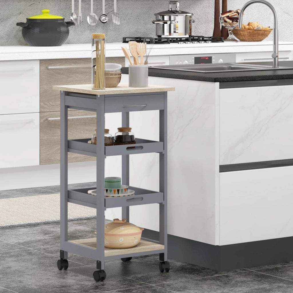 Tavolino da caff¨¨ con ruote e ripiani ¨C Minimal ¨C legno quercia chiaro