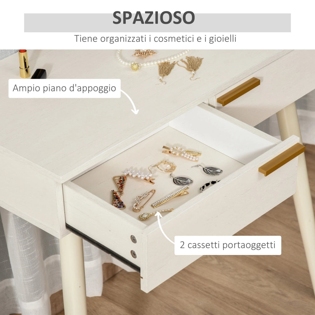 Consolle Trucco con Specchio e 2 Cassetti 80x40x123 cm in Legno Bianco