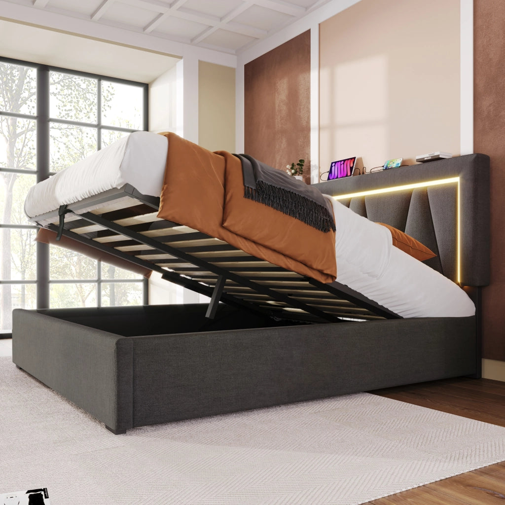 letto imbottito lino grigio 140 x 200 cm