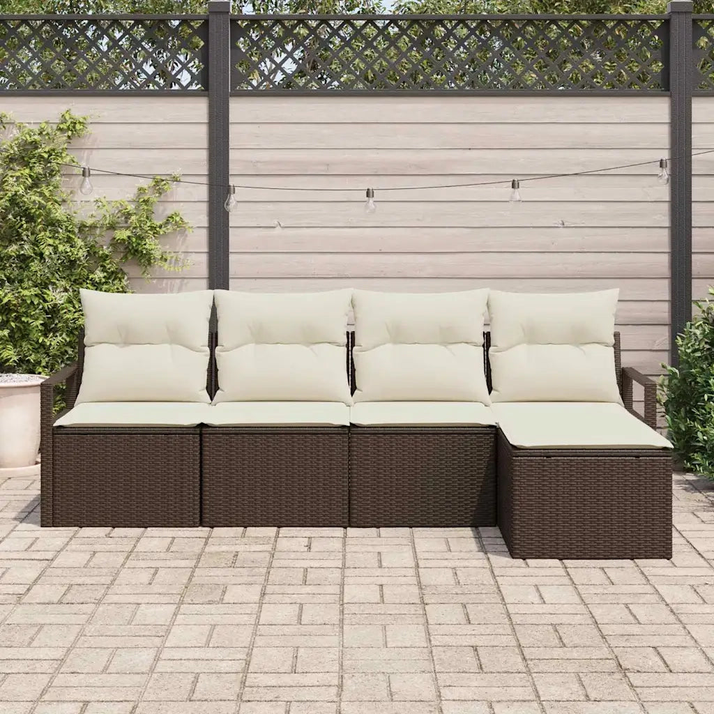 Set di divani con cuscino 5 pcs Marrone e Crema polyrattan