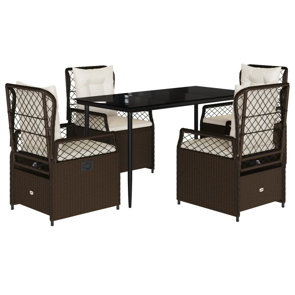 Set da Pranzo da Giardino 5pz con Cuscini in Polyrattan Marrone 3262973