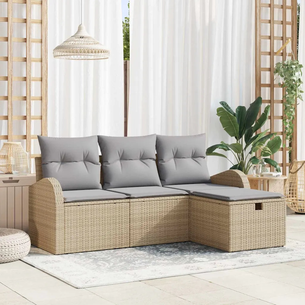 Set Divano da Giardino con cuscino 4 pcs Beige polyrattan