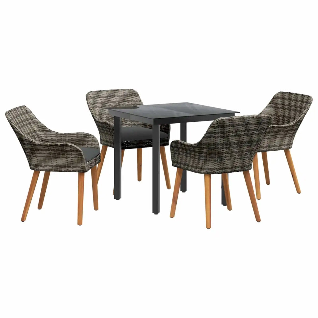 Set da Pranzo per Giardino con cuscino 5 pcs Grigio polyrattan