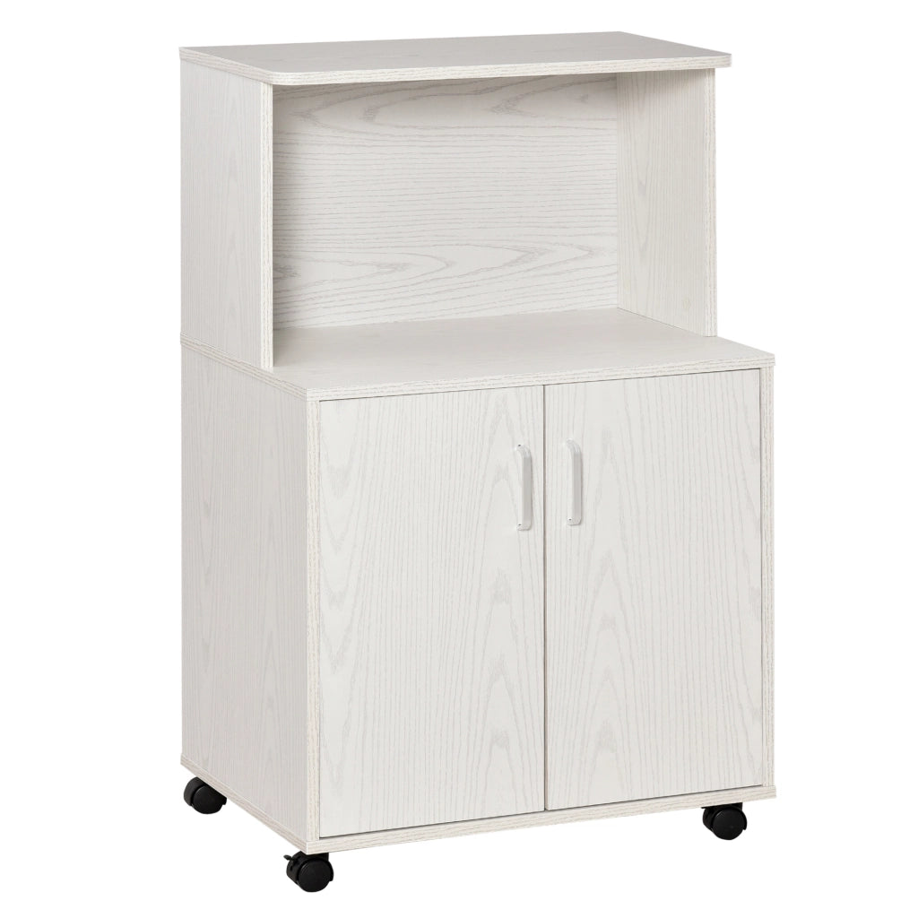Armadio Multiuso con Ruote, Ripiani e Ante ¨C Minimal ¨C Bianco 60.4x40.3x97cm
