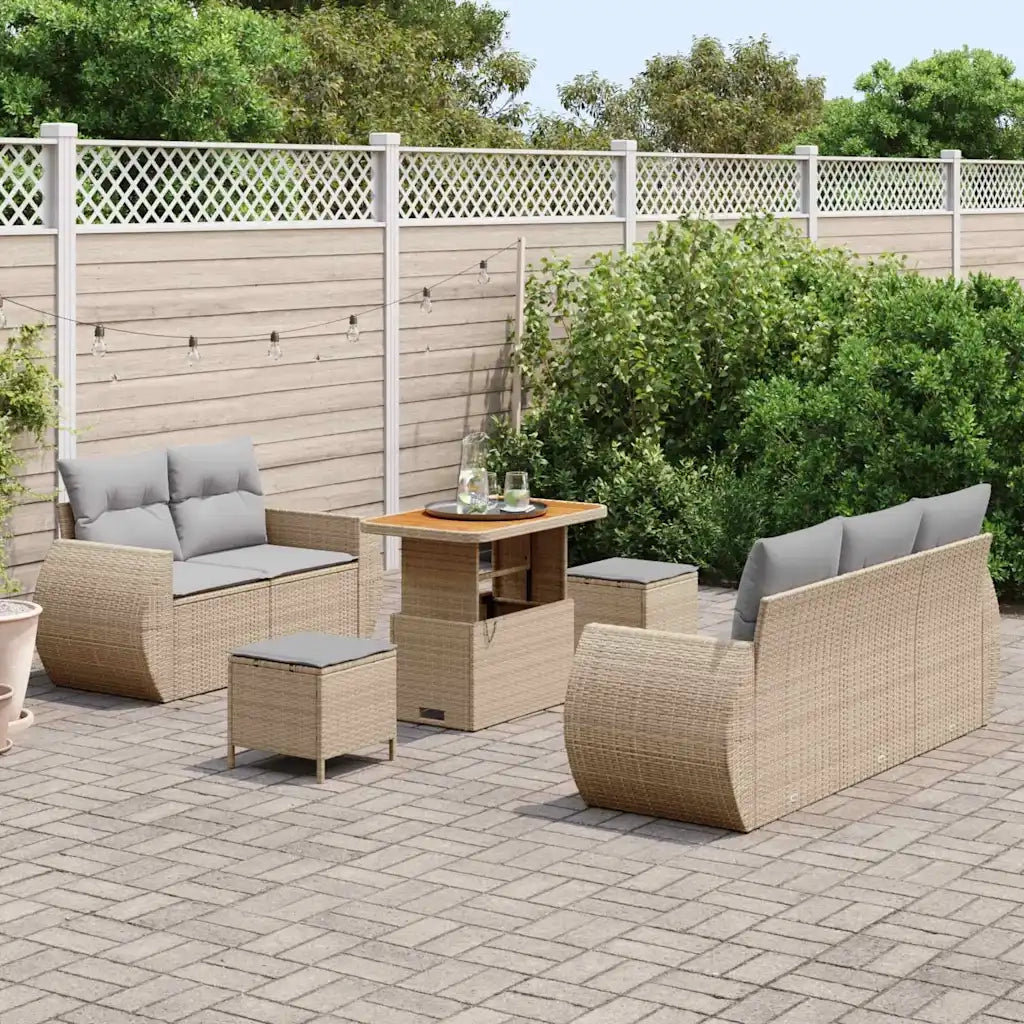 Set Divano da Giardino 8 pcs Beige e Grigio Chiaro polyrattan