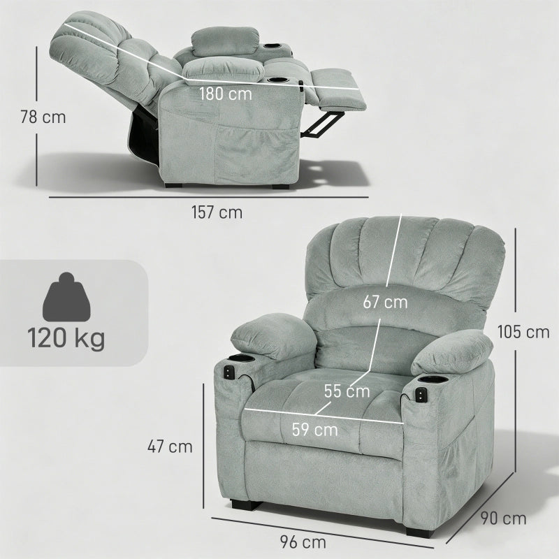 POLTRONA RELAX Elettrica con 2 memorie, USB, Grigio