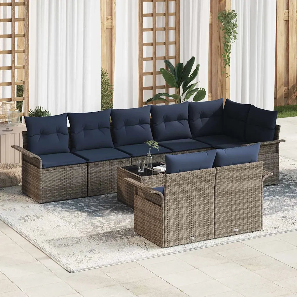 Set Divano da Giardino con cuscino 9 pcs Grigio polyrattan 3345425