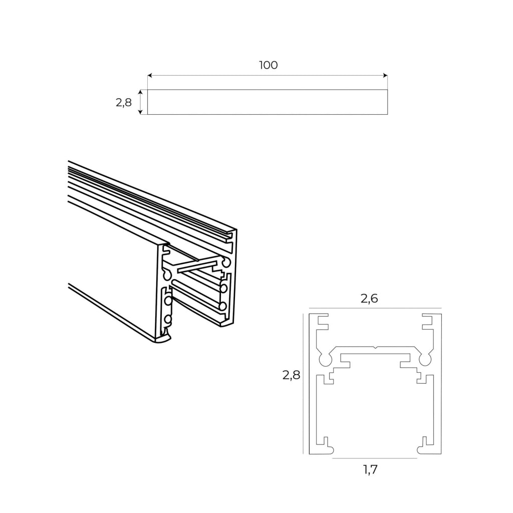Binario magnetico slim a soffitto 1m nero Maxlight