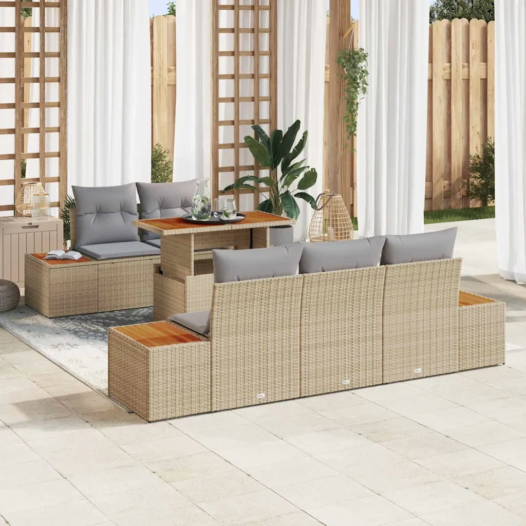 Set da Pranzo per Giardino con cuscino 6 pcs Beige e grigio