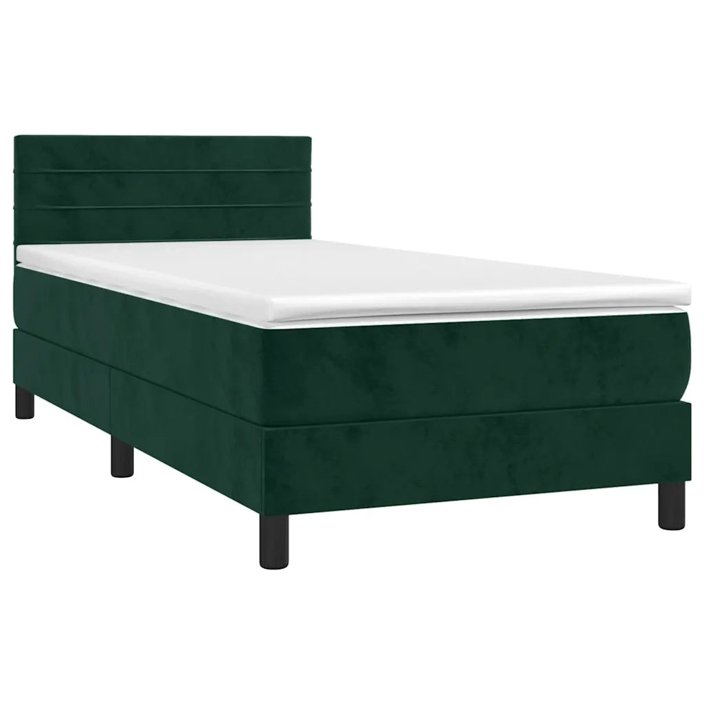 Letto a Molle con Materasso e LED Verde Scuro 100x200cm Velluto