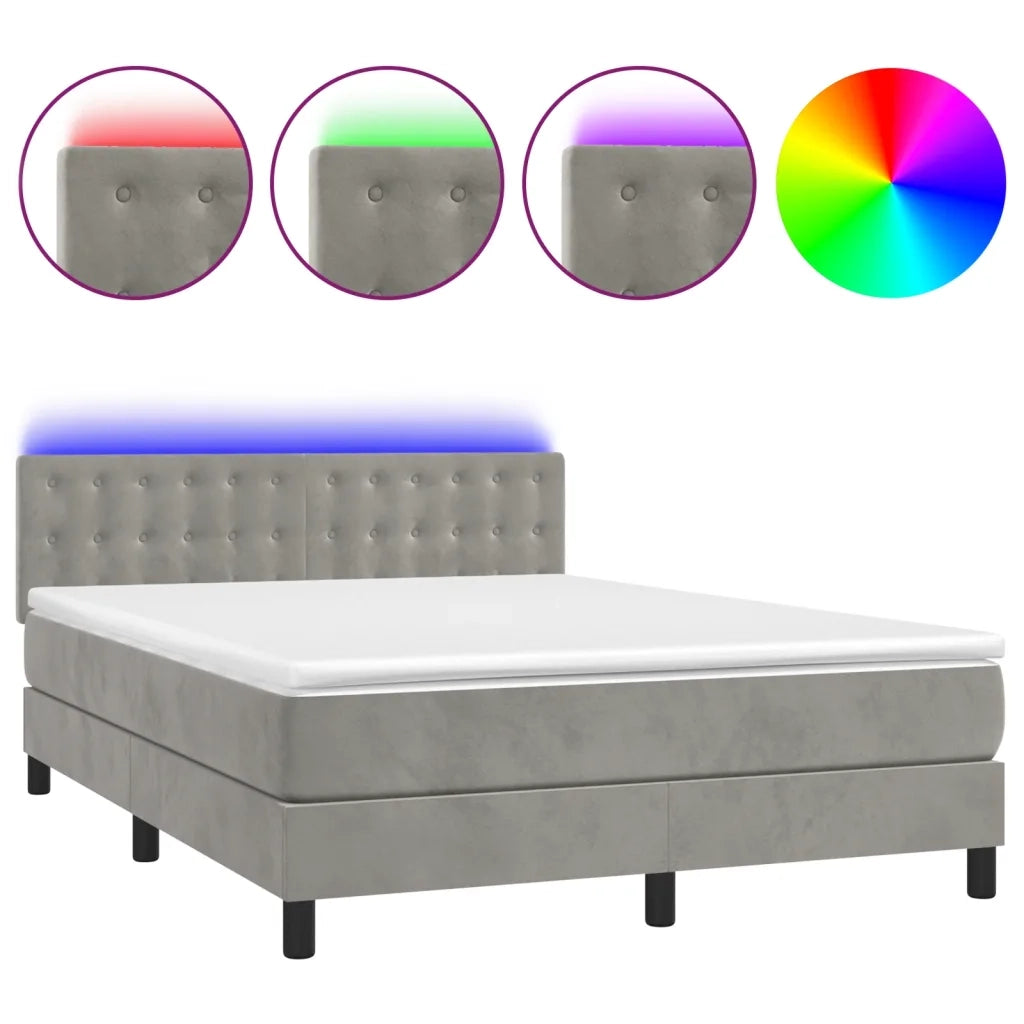 Letto a Molle con Materasso e LED Grigio Chiaro 140x200 cm Velluto