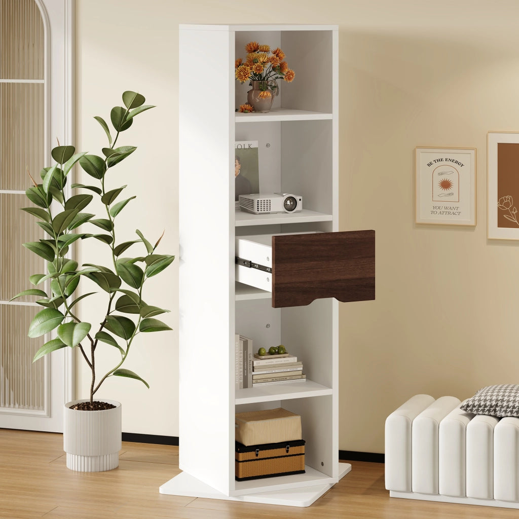 Armadietto a specchio con 4 vani aperti e 1 cassetto, per ingresso e camera da letto, in MDF, bianco, 45 × 45 × 168 cm